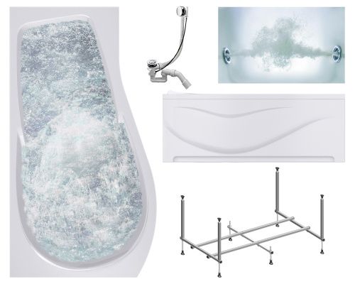 Ванна акриловая гидромассажная Timo VINO VINO1792L-KTVINO17-SPV1505-T-CM-FPVINO17L 170х90 пристенная асимметричная с каркасом