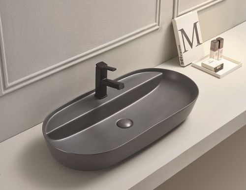 Раковина из сантехнического фаянса CeramaLux 78325MDH 80х40 накладная цвет серый 1 отверстие под смеситель