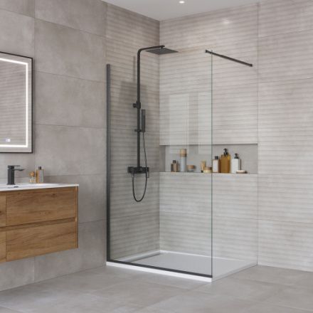 Душевая перегородка BelBagno KRAFT KRAFT-L-1-110-C-NERO 110х195 стекло прозрачное профиль черный