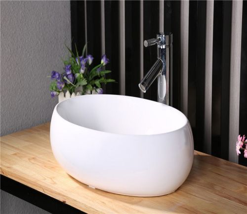 Раковина из сантехнического фаянса CeramaLux 9030B 50х30 накладная цвет белый без отверстий под смеситель