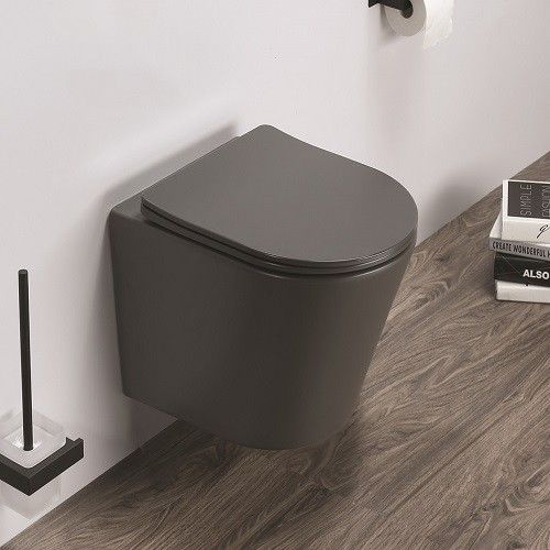 Унитаз подвесной CeramaLux B2330-2MDH серый с сиденьем микролифт каскадный смыв