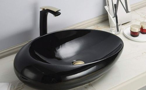 Раковина из сантехнического фаянса CeramaLux 78456 70х40 накладная цвет черный без отверстий под смеситель