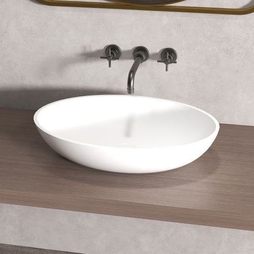 Раковина из искусственного камня Abber Stein AS2635 60х40 накладная цвет белый без отверстий под смеситель