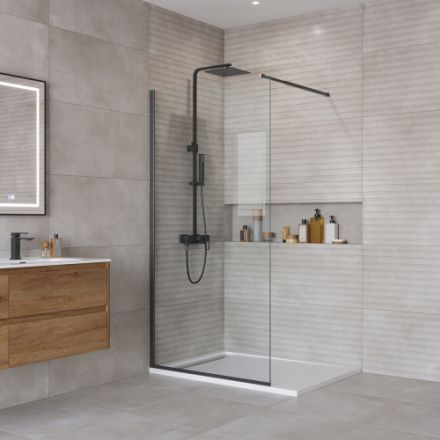 Душевая перегородка BelBagno KRAFT KRAFT-L-1-90-C-NERO 90х195 стекло прозрачное профиль черный