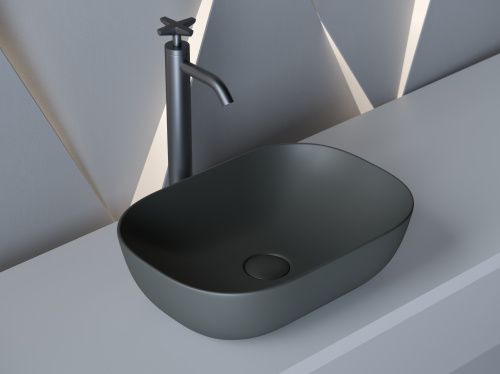 Раковина из сантехнического фарфора Ceramica Nova ELEMENT CN6009MDH 50х30 накладная цвет черный без отверстий под смеситель