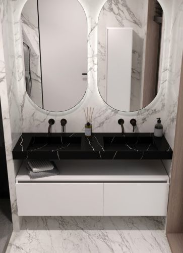 Раковина из искусственного камня Armadi Art Flat 859-140-NM 140х50 подвесная цвет черный без отверстий под смеситель