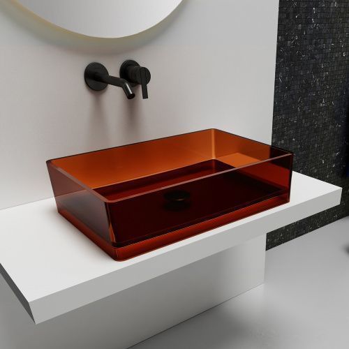 Раковина из полиэфирной смолы Abber KRISTALL AT2803Opal 60х40 накладная цвет коричневый без отверстий под смеситель