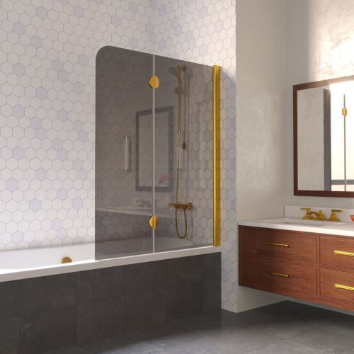 Душевая шторка на ванну Vegas-Glass E2V LUX E2V LUX 120 09 07 R 120х150 стекло тонированное профиль золото ориентация правая