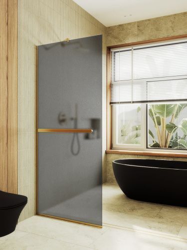 Душевая перегородка Maybah Glass MGD-718-3у 120х195 стекло тонированное профиль золото