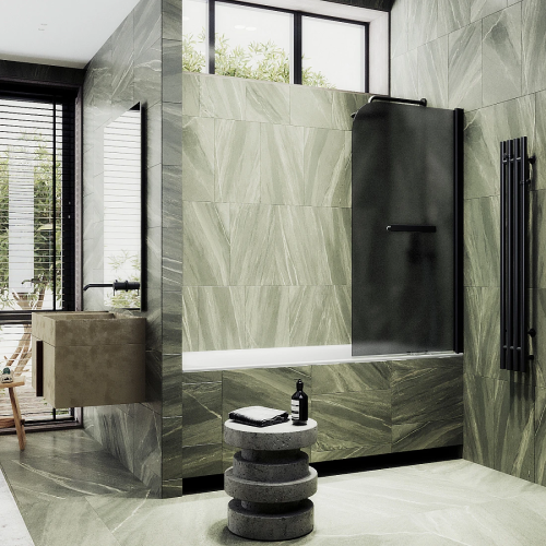 Душевая шторка на ванну Maybah Glass MGV-786-6 70х140 стекло тонированное профиль черный ориентация универсальная