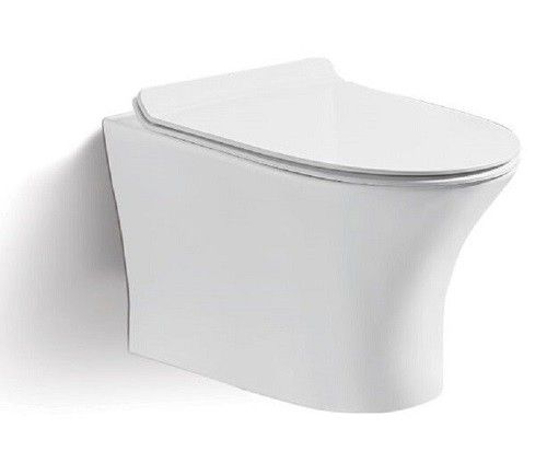 Унитаз подвесной CeramaLux 2617E белый с сиденьем микролифт безободковый каскадный смыв