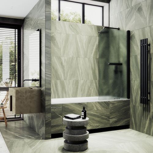 Душевая шторка на ванну Maybah Glass MGV-781-6 60х140 стекло тонированное профиль черный ориентация универсальная