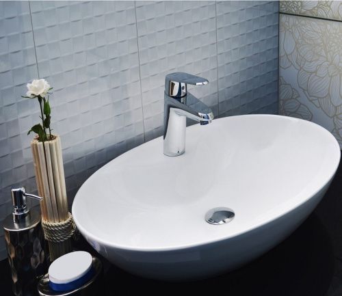 Раковина из сантехнического фаянса CeramaLux 9438 70х40 накладная цвет белый 1 отверстие под смеситель