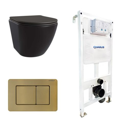 Сет унитаз + инсталляция + кнопка CC.300.80.01+FP.310.BG.05+AM25010 Nero