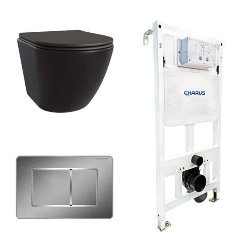 Сет унитаз + инсталляция + кнопка CC.300.80.01+FP.310.BSS.05+AM25010 Nero