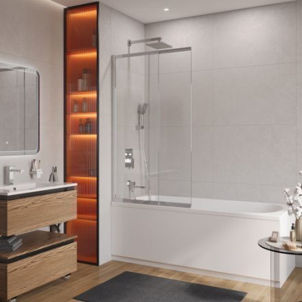 Душевая шторка на ванну Cezares SLIDER SLIDER-FIX-VF-11-90/150-C-Cr 90х150 стекло прозрачное профиль хром глянцевый ориентация универсальная