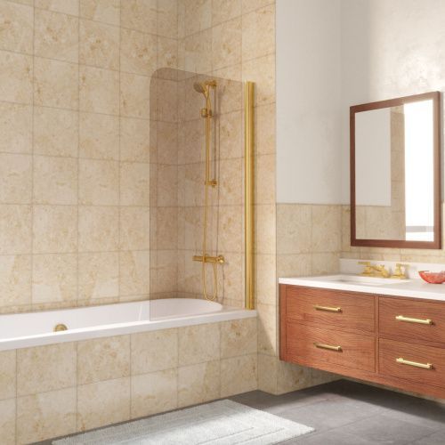 Душевая шторка на ванну Vegas-Glass EV LUX EV LUX 60 09 05 R 60х150 стекло тонированное профиль золото ориентация правая