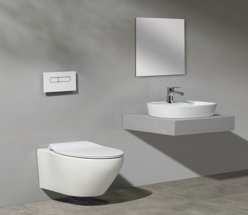 Унитаз подвесной CeramaLux CL2101 белый с сиденьем микролифт безободковый каскадный смыв