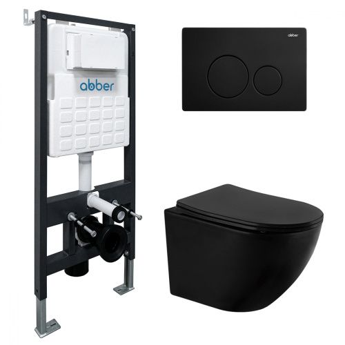 Комплект унитаз с инсталляцией с клавишей смыва ABBER Bequem AC1100MB-AC0105-AC0121MB