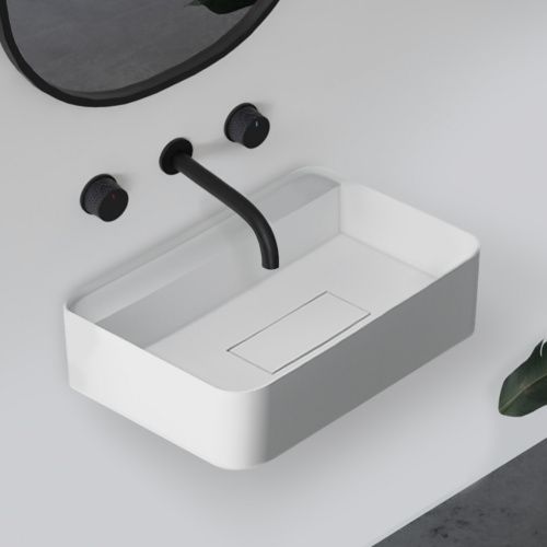 Раковина из искусственного камня Abber STEIN AS2626 50х40 подвесная цвет белый без отверстий под смеситель