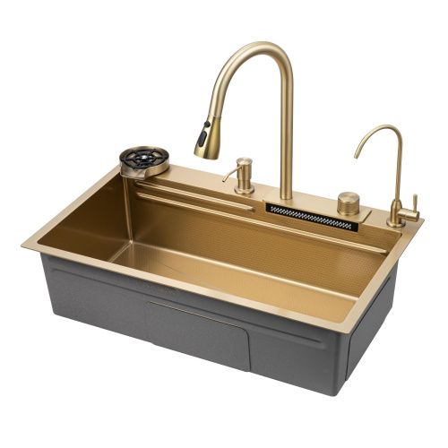 Кухонная мойка Savol S-SC003C 75х45 цвет золото поверхность матовая