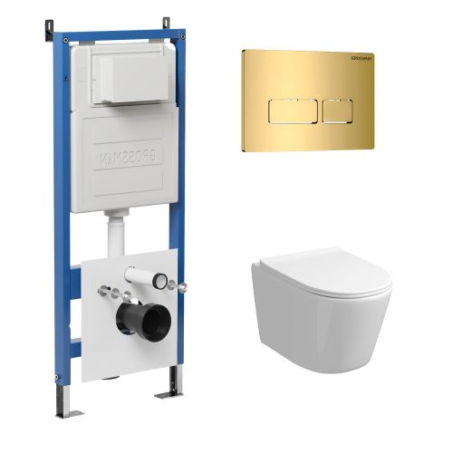 Инсталляция + кнопка смыва + унитаз Grossman Pragma 97.4477SQ.03.300