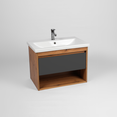 Тумба под раковину Viant Бостон VBOS80COG-T1YP 80х40 подвесная цвет серый/коричневый