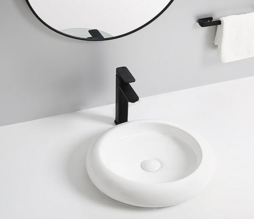 Раковина из сантехнического фаянса CeramaLux 7031B 50х50 накладная цвет белый без отверстий под смеситель