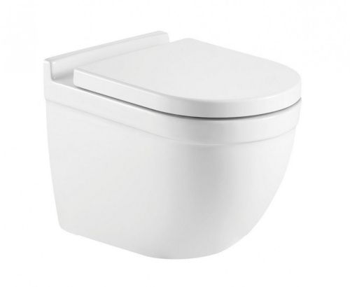 Унитаз подвесной CeramaLux 2198MW белый с сиденьем микролифт каскадный смыв