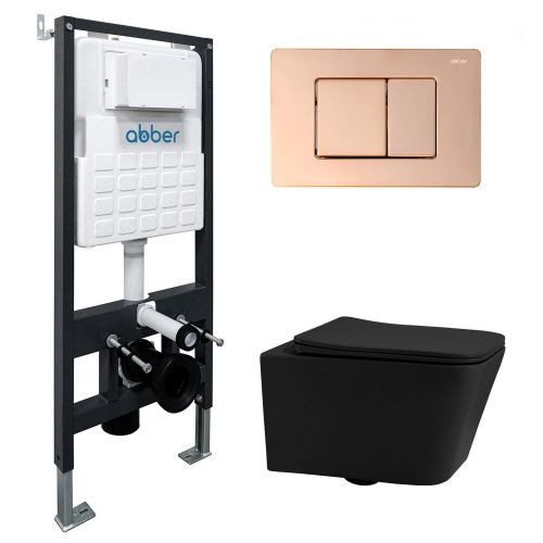 Комплект сантехническая инсталляция с клавишей смыва Abber Rechteck AC1201MB-AC0105-AC0120RG