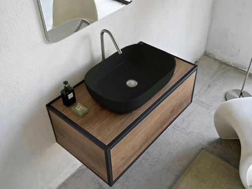 Раковина керамическая Scarabeo Glam 1804 49 BK 60х40 накладная цвет черный без отверстий под смеситель