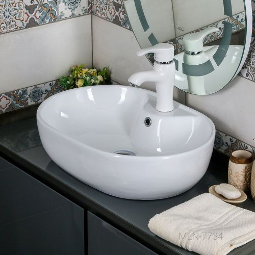 Раковина из сантехнического фарфора Melana 7734-805 60х40 накладная цвет белый 1 отверстие под смеситель