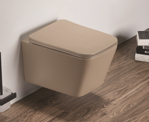 Унитаз подвесной CeramaLux 5170MC коричневый с сиденьем микролифт каскадный смыв