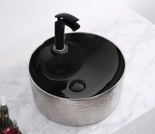 Раковина из сантехнического фаянса CeramaLux D1306H020 40х40 накладная цвет черный 1 отверстие под смеситель