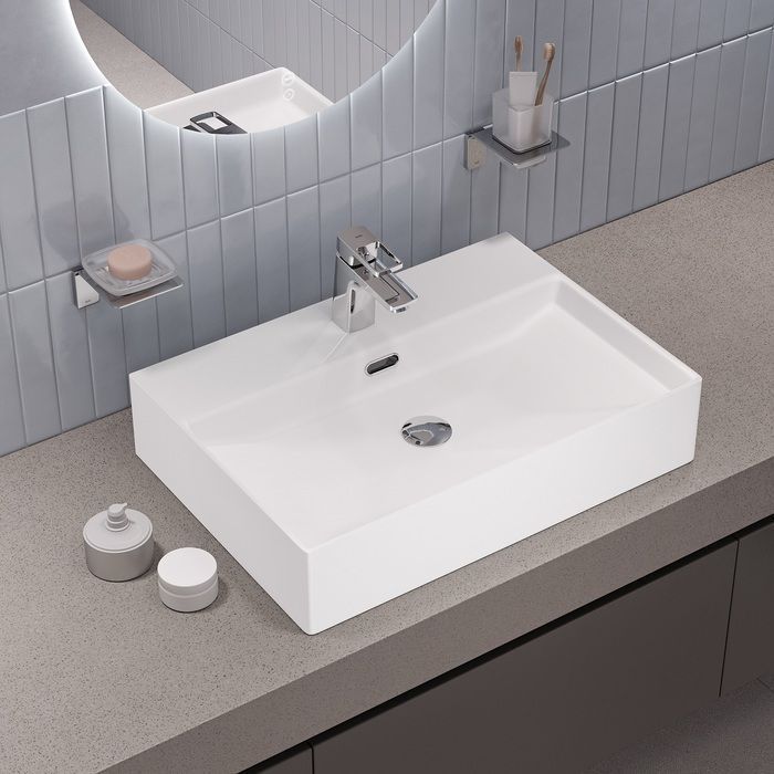 Раковина из сантехнического фарфора Iddis Bild BILWS60i27 60х40 полувстраиваемая цвет белый 1 отверстие под смеситель