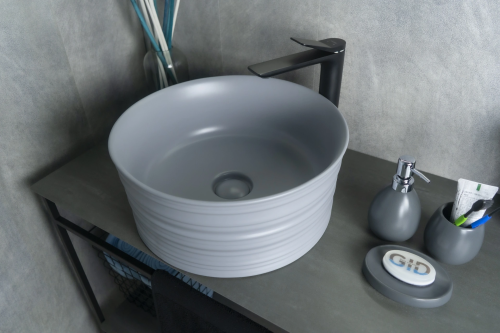 Раковина керамическая Gid Esfera 53335 40х40 накладная цвет серый без отверстий под смеситель