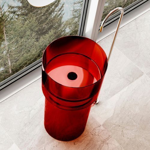 Раковина из полиэфирной смолы Abber KRISTALL AT2701Rubin 50х50 напольная цвет красный без отверстий под смеситель