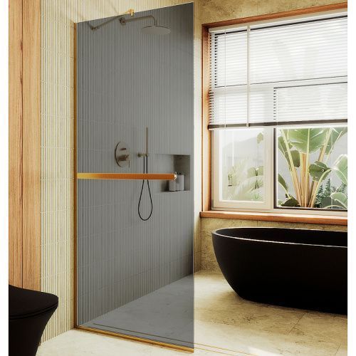 Душевая перегородка Maybah Glass MGD-711-3у 110х195 стекло тонированное профиль золото