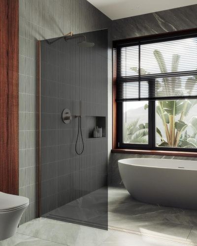 Душевая перегородка Maybah Glass MGD-698-2ш 80х195 стекло тонированное профиль бронза