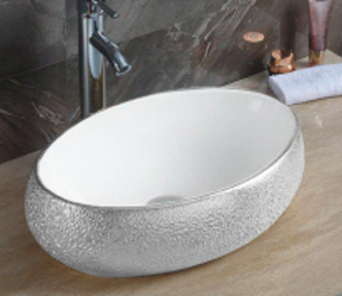 Раковина из сантехнического фаянса CeramaLux 433SS 50х30 накладная цвет белый/серый без отверстий под смеситель