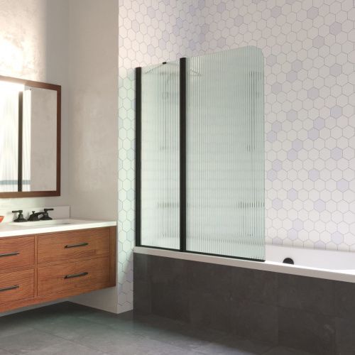 Душевая шторка на ванну Vegas-Glass E2V LUX ST E2V LUX ST 115 02М Moru L 115х150 стекло рифленое профиль черный ориентация левая