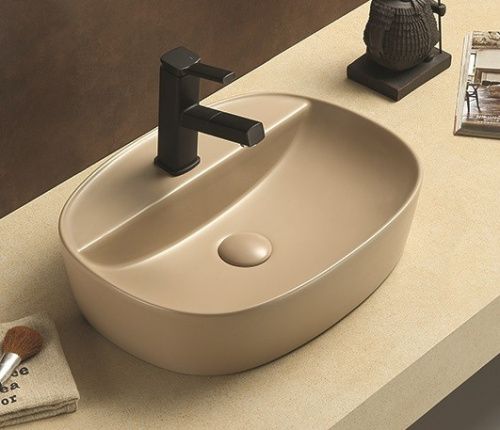 Раковина из сантехнического фаянса CeramaLux 78239XMC-1 50х40 накладная цвет коричневый 1 отверстие под смеситель