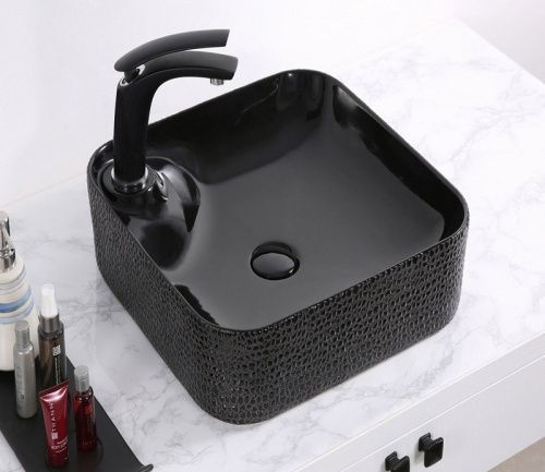 Раковина из сантехнического фаянса CeramaLux D1305H004 40х40 накладная цвет черный 1 отверстие под смеситель