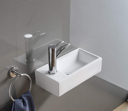 Раковина из сантехнического фаянса CeramaLux D1043 40х20 подвесная цвет белый 1 отверстие под смеситель