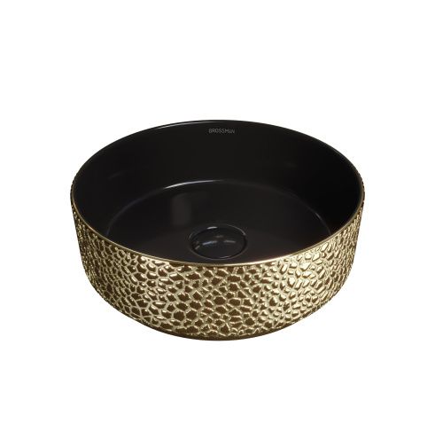 Раковина из сантехнического фаянса Grossman Color GR-5010GBL 40х40 накладная цвет черный/золото без отверстий под смеситель