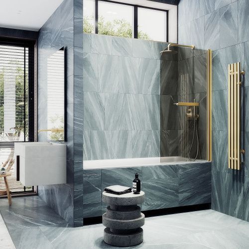 Душевая шторка на ванну Maybah Glass MGV-777-3 60х140 стекло тонированное профиль золото ориентация универсальная