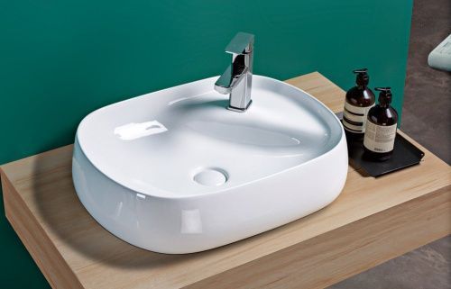 Раковина из сантехнического фаянса CeramaLux 72442 60х50 накладная цвет белый 1 отверстие под смеситель