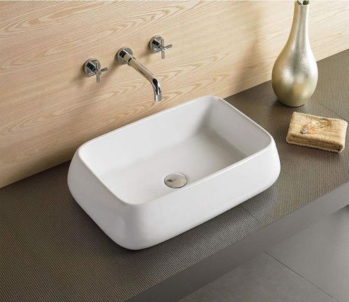 Раковина из сантехнического фаянса CeramaLux 9239 60х40 накладная цвет белый без отверстий под смеситель