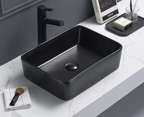 Раковина из сантехнического фаянса CeramaLux 7050MB 50х40 накладная цвет черный без отверстий под смеситель