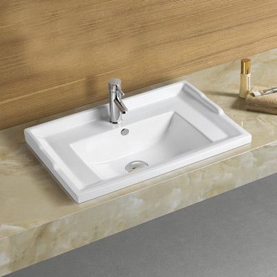 Раковина из сантехнического фарфора Melana F100-805 100х50 накладная цвет белый 1 отверстие под смеситель